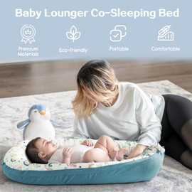 AMAWMW Baby Lounger for Newborn Infant Baby Nest Sleeper for 0-12 Months Portable Adjustable Washable Lounger Cover for Co Sleeping Removable Slipcover Lounger Pillow Floor Seat for Travel Essentials
