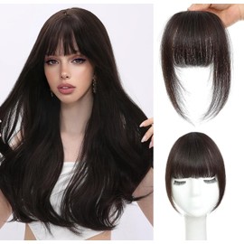 Jijukor Clip In Bangs 100% Human Hair Bangs French Dark Brown Clip In Bangs Fringe with Temples Real Human Hair Fake Bangs Extensions for Women Daily Wear