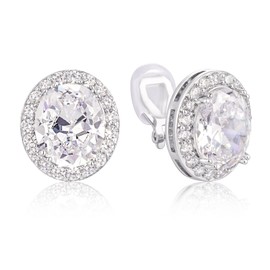 SELOVO Clip on Earrings Not Pierced Oval Statement Earrings Stud Silver Color Zircon Cubic Zirconia, metal, cubic-zirconia