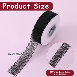 25 Yards Black Lace Ribbon 1.2 Inch Wide Floral Lace Trim Ribbons Vintage Pattern Roll Ribbons for Sewing DIY Crafts Party Decorations Scrapbooking Flower Design Wedding Decor