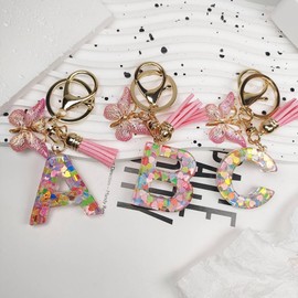 Shirene Key Fob, Initial Letter C Keyring Girls Pink Resin Butterfly Alphabet with Butterflies Gift Backpack Bag Charm Accessories for Women Girls Girlfriend