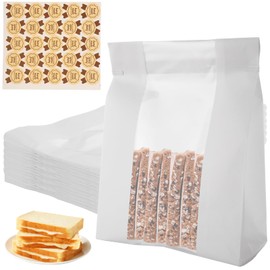 ABuff 100 Pack Paper Bread Bags for Homemade Bread Sourdough Bread Bags With Clear Window, Large Bread Storage Bags for Bakers Homemade Sourdough Loaf Cookie(14'' X 8.3'' X 3.5'', White)