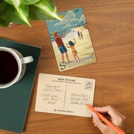 Stone Harbor, New Jersey, Kite Flyers (4x6 Birch Wood Postcards, 2-Pack Stationary, Rustic Home Wall Decor)