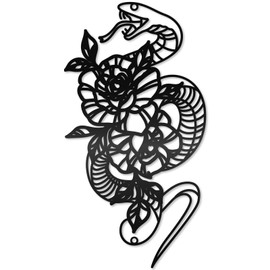 CREATCABIN Snake Metal Wall Decor Snake Wall Art Gothic Black Floral Wall Decor Cut Iron Wall Signs Aesthetic Witchy Wall Hanging Boho Wall Art for Apartment Bedroom Bathroom 11.8x6.3 Inch