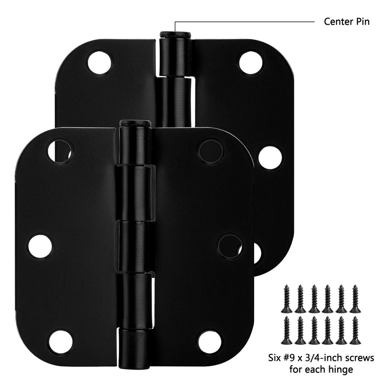 Zion Round Matte Black Door Hinges - Bundles (24 Pack)