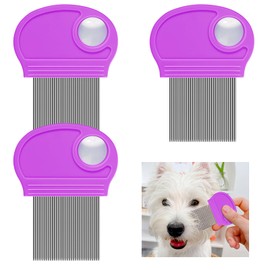 Flea Comb for Dogs Cats Kittens - 3 PCS Cat Flea Comb Brush for Small Dogs Stainless Steel Flea Comb with Magnifier for Pet Grooming Eye Tear Stain (Prule)