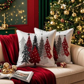 Artmag Christmas Tree Pillow Covers 16x16 Inch Set of 2, Decorative Farmhouse White Pillow Shams Cases Slipcovers for Home Couch Sofa Decorations