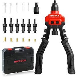 WETOLS 3 in 1 Rivet Nut Tool, Rivet Gun, Reamer Set, Professional Rivet Gun Kit with 5 Rivet Heads and 6 Metric & SAE Mandrels, Hand Riveter Tool with 50 Rivets and 60 Rivet Nuts, Sturdy Case, WE-890