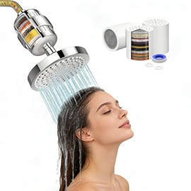 Cabezal de Ducha de 6" con 15/20/25 Etapas Filtro de Agua Para Regadera | 3Pcs Cartuchos Filtro de Ducha Reemplazo para Elimina Cloro, Impurezas y Olo