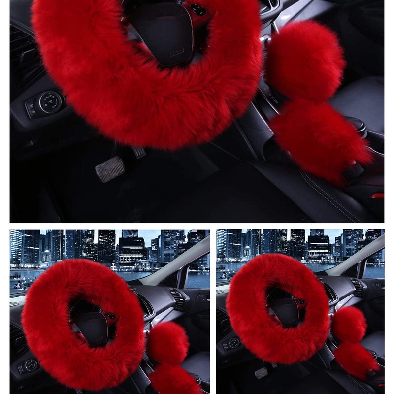 SPANICE 3 Pcs Car Steering Wheel Cover & Handbrake Cover