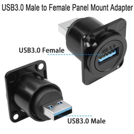 QIANRENON USB 3.0 Male to Female Panel Mount Adapter 5Gbps USB Plug to Socket Mount Connector D Panel/XLR Panel Mount for USB Data Transfer Charging