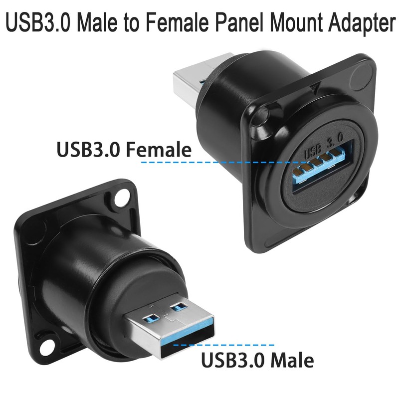 QIANRENON USB 3.0 Male to Female Panel Mount Adapter 5Gbps