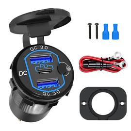 Linkstyle 12V USB Outlet, 56W Dual QC3.0 & PD Type C Car Charger, Waterproof Fast Charger Socket with Switch for Vehicle