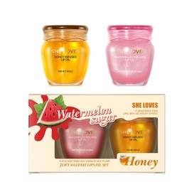SWETIYOU Moisturizing Lip Oil Set, Honey Watermelon Scent Hydrating Lip Oil, Ultra-Hydrating & No-Sticky Lip Gloss Lip Balm Lip Care, Smooth Glossy Finish Clear Lip Oil for Dry Lips
