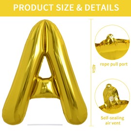 TONIFUL Large Gold Letter A Balloons 40 Inch Helium Balloons,Foil Mylar Big Balloons for Birthday Party Anniversary Supplies Decorations Graduation Ceremony Photo Shoot