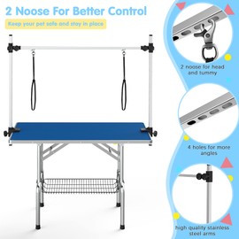 Lyromix 46''Large Dog Grooming Table, Adjustable Cat Drying Desktop with Arms, Nooses, Mesh Tray, Foldable Pet Station at Home, Maximum Capacity Up to 330Lb, 42inch, Blue