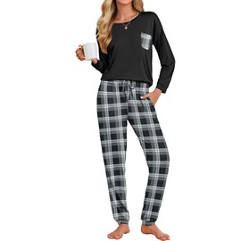 Ekouaer Womens Pyjamas Set Nightwear Ladies Cotton 2 Piece Outfits Loungewear Sets Leisure Suits Homewear Long Sleeve Girls Pyjamas M