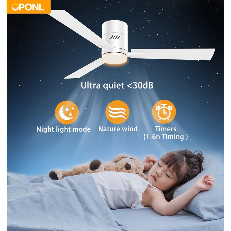 OPONL White 52 inch Ceiling Fan with Light, Remote Control,
