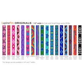 Breakaway Cat Collar with bell by Lupine 1/2" wide Ripple Creek design adjusts 8-12"