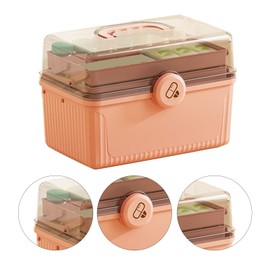 Caja de Medicamentos Portátil de 3 Capas a Prueba de Golpes Práctica Caja de Almacenamiento de Primeros Auxilios para el Hogar (PINK)