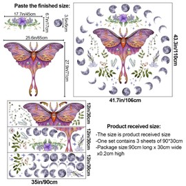 Amaonm Removable 3D Big Purple Butterfly Wall Stickers DIY Plants Flower Wall Decals Peel and Stick Boho Moon Phase Wall Decor for Kids girls Bedroom Lving Room Classroom Home Walls Background