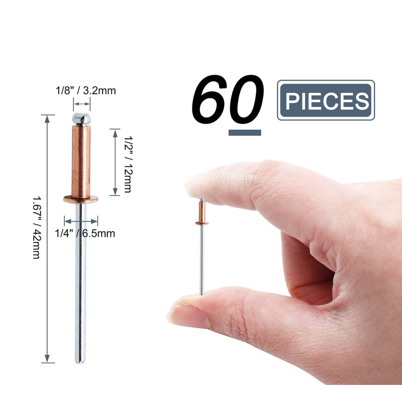 HARSKIYER 1/8" x 1/2" Red Copper Pop Rivets Assortment -