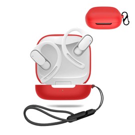Generic for Shokz OpenFit Air Case Cover, Wireless Earphone Silicone Protective case (with Carabiner + Lanyard) Drop-Proof, Scratch-Proof, Shock-Proof, Reserved Charging Port, dust-Proof (Red)