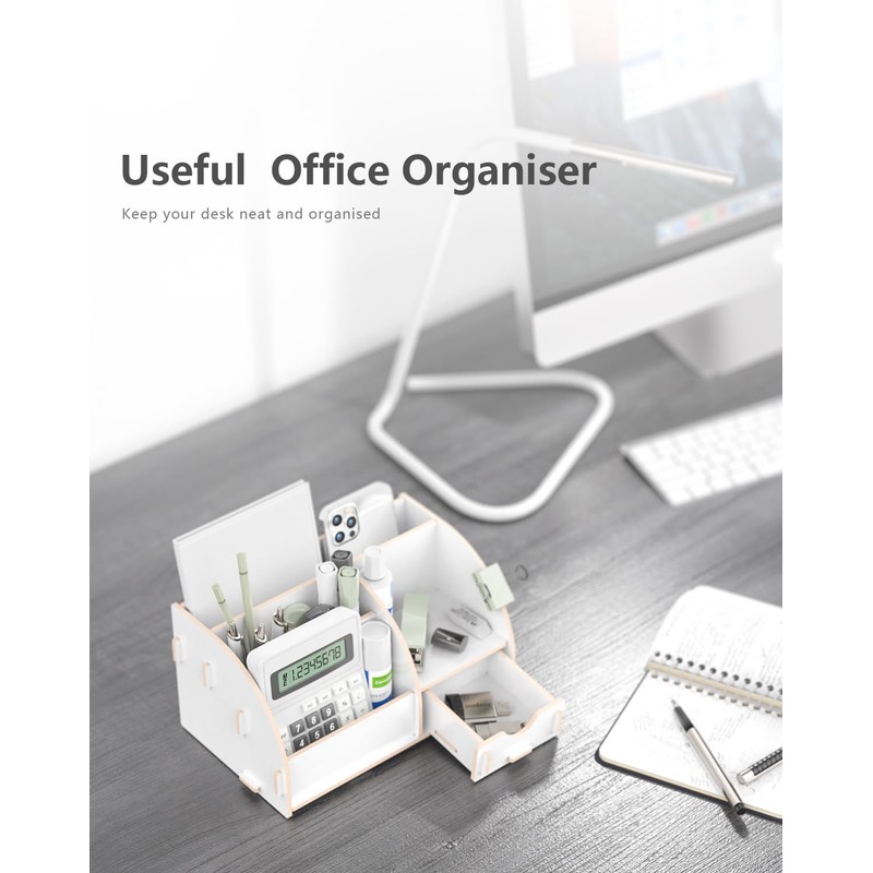 Lesfit Wooden Desk Organiser, Office Organiser, White