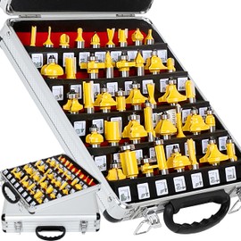 LEATBUY Router Bit Set 1/2-Inch Shank 41 PCS, Extended Entry Door Rail Stile Router Bits Sets, Woodworking Milling Cutter Tools, Door Cabinet Panel Shelf Router Grooving Mill Tool (Straigh)