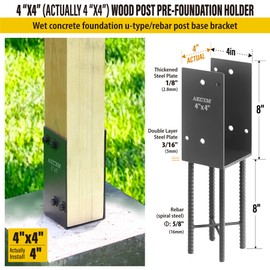 AECXM 4"x4" (Actually 4"x4") Heavy Duty U-Shaped Fence Post Holder Bracket, Wet Concrete Post Bracket, for Deck railings, Fences, mailboxes, gazebos Wet Concrete Foundation Support (Dark Gray-2Pack)