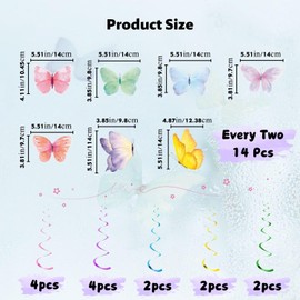 Pack of 28 Butterfly Decorative Hanging Swirls for Birthday Party Spring Festival Wedding Decoration Girls Room Nursery Garland Colourful Paper Butterflies Party Accessories