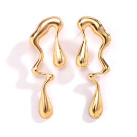 Irregular Waterdrop Earrings for Women Liquid Metal Earrings Drip Earrings Hypoallergenic Statement Earrings Gifts for Women (Gold)