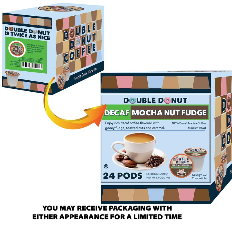 Double Donut Medium Roast Decaf Coffee Pods, Mocha Nut Fudge