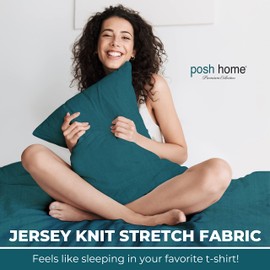 Posh Home Jersey Knit Sheets - 3-Piece Set - Breathable & Soft Cotton Jersey - Includes Flat Fitted Sheet & 1 Pillowcase - Twin, Teal