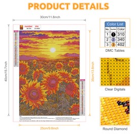 EOBROMD Diamond Painting Adult Sunset, 5D Diamond Painting Pictures, Adult Sunflower, DIY Diamond Painting Pictures, Diamond Painting Landscape Set for Wall Decoration, 30 x 40 cm