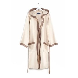 Caleffi - Tecno Bicolour Hooded Bathrobe | Maximum Absorbency | Certified Non-Toxic Dyes | Italian Design Since 1962 | Adds Style to the Bathroom, Natural, S, Cotton