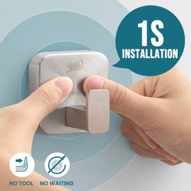 TAILI Bathroom Towel Hooks with Vacuum Suction Cup, Stainless Steel, Pack of 2, Suction Cup Hooks, No Drilling, Reusable, Waterproof, Removable for Bathroom, Towel, Bathrobes - Square, Type A, Silver