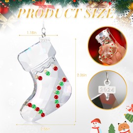 Beeveer 4 Pcs 2024 Christmas Stocking Crystal Ornaments Clear Faceted Rhinestones Christmas Stocking Decorations with Gift Box Tree Fireplace Window Room Hanging Decor
