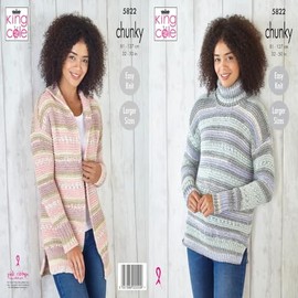 King Cole 5822 Adult Chunky Sweater Cardigan Knitting Pattern