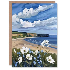 Artery8 Greeting Card Saltburn Hunt Cliff Yorkshire Wildflowers Digital Blank For Him Or Her Art Birthday Card