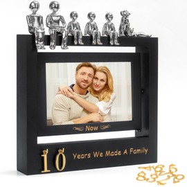 Then & Now Anniversary Picture Frame 1~99 Years Anniversary Wedding Engagement Photo Frame with Family Statue - Anniversary Wedding Gifts For Wife Him - Bridal Shower Wedding Ideal Gifts for Couple Holds 2 4x6 Inches Photos - Black