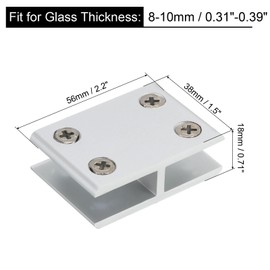 sourcing map 180 Degree Glass Clamp, for 8-10mm Thickness Adjustable Double Side Glass Shelf Support Bracket Aluminum Alloy Glass Clip Clamp Holder, Silver Tone