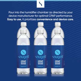 Snugell Travel Size Bottled Distilled Water for CPAP Machines, (6-Pack, 20oz Each) – Up to 12-Day Supply – Multi-Use, Travel-Friendly, Clean, Made in USA