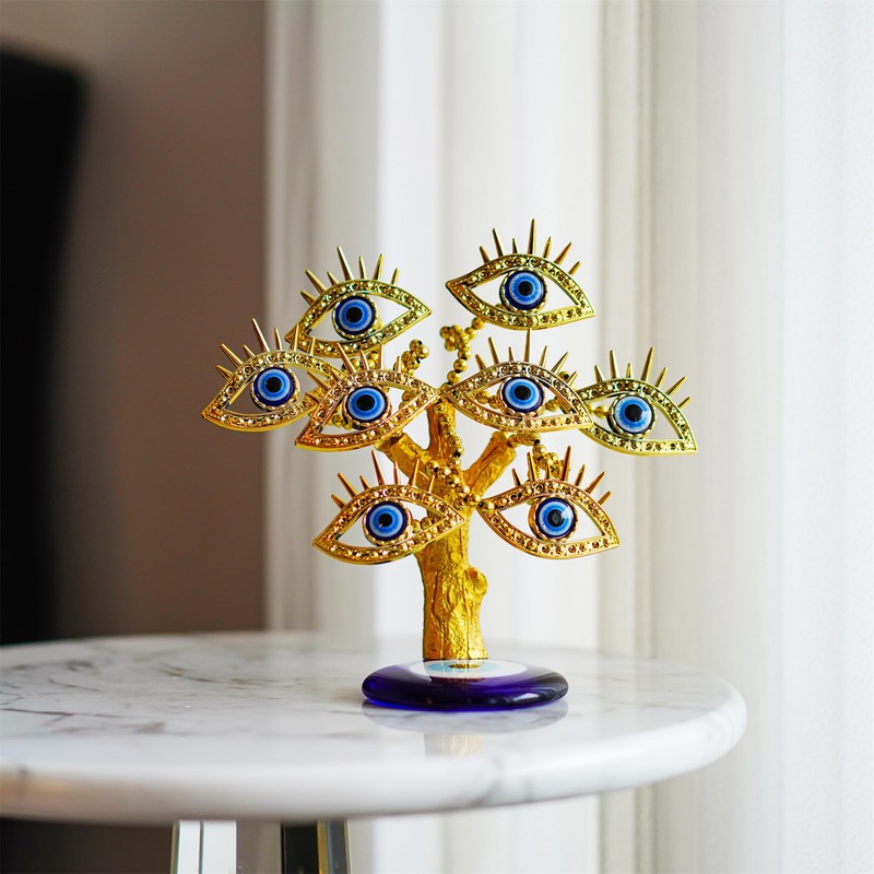 YU FENG Golden Turkish Evil Eyes Tree with Blue Evil