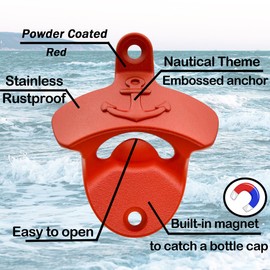 Luwanburg Red Anchor Magnetic Bottle Opener Wall Mounted Beer Cap Opener with Magnets Cooler Mounted for Nautical Coastal