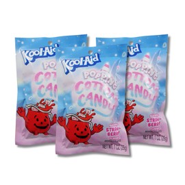 Kool-Aid Popping Cotton Candy - Pack of 3 - With Popping Candy Bits - Strawberry - 1 oz. Bags