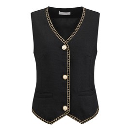 Hobemty Women's Tweed Blazer Vest Sleeveless Button Down V Neck Casual Business Waistcoat Large Black