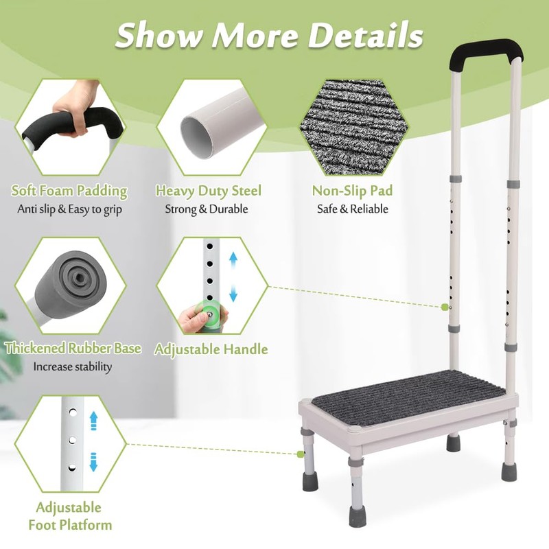 Medical Step Stool with Handle for Elderly Bed Steps for