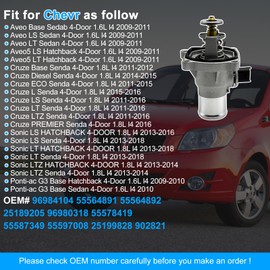 96984104 Engine Coolant Thermostat Housing Assembly for Chevy Aveo 2009-2011 Chevy Cruze 2011-2016 Chevy Sonic 2013-2018 Pontiac G3 2009-2010 55564891