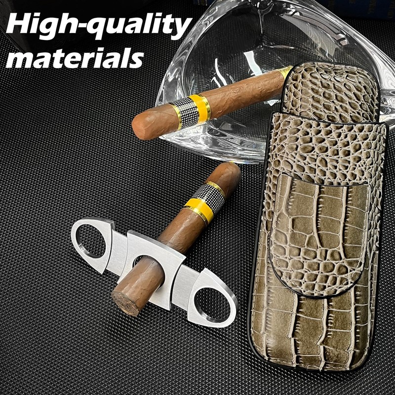 cgaplus 2-Finger Cigar Case with Cutter Crocodile Pattern Leather Cigar